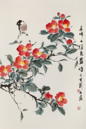 陈薪名《喜啼正值花盛时》中美协会员 第六届全国花鸟画展金奖获得者