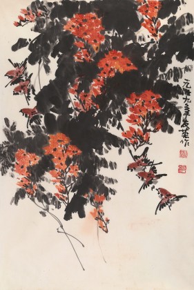 邹友蒸 《雀趣图》1993年作 已故山野派绘画大家