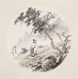 【已售】邹本财 团扇《踏青图》 公主岭市美协常务副主席