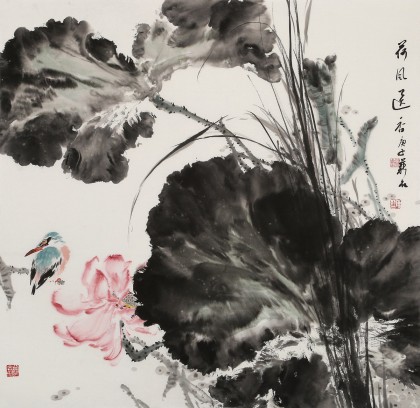 【已售】陈薪名 四尺斗方《荷风送香》中美协会员吉祥水墨 第六届全国花鸟画展金奖获得者