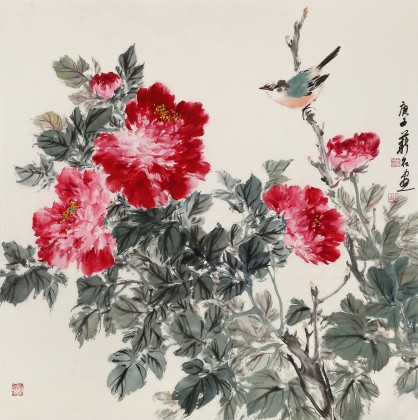 【已售】陈薪名《春风富贵》 中美协会员 第六届全国花鸟画展金奖获得者