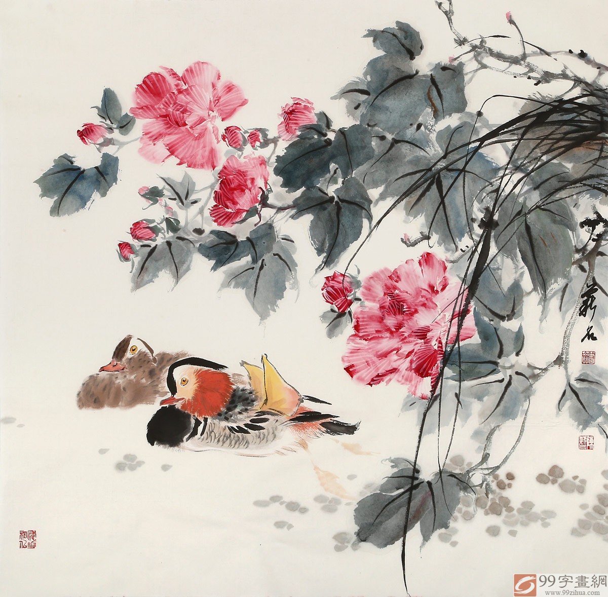 陈薪名《鸳鸯双栖》 写意国画鸳鸯图 - 其他 - 99字画网