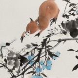 【已售】陈薪名《松林野趣》 中美协会员 第六届全国花鸟画展金奖获得者