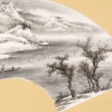 【已售】邹本财 卡纸扇面《渔乐图》 公主岭市美协常务副主席