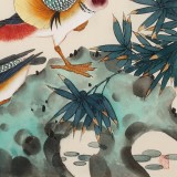 【已售】何一鸣 三尺精品工笔花鸟画新作《桃花带露浓》