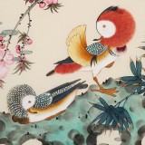 【已售】何一鸣 三尺精品工笔花鸟画新作《桃花带露浓》