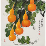 【已售】黄艺四尺斗方招财辟邪葫芦画《五福临门》