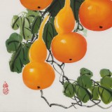 【已售】黄艺四尺斗方招财辟邪葫芦画《五福临门》