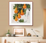【已售】黄艺四尺斗方招财辟邪葫芦画《五福临门》