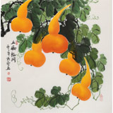 黄艺四尺斗方招财辟邪葫芦画《五福临门》