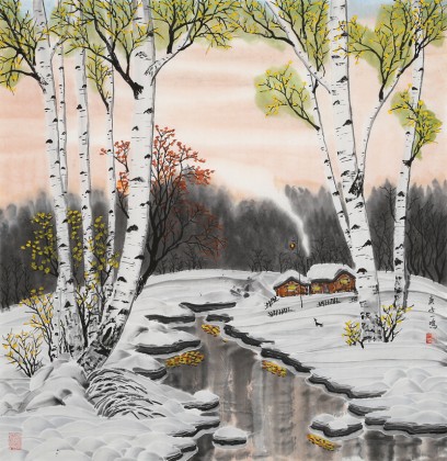 何一鸣 四尺斗方《瑞雪丰年》 冰雪画派画家 师从于志学