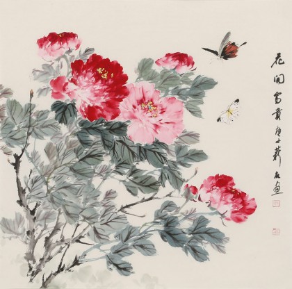 【已售】陈薪名 四尺斗方《花开富贵》 中美协会员 第六届全国花鸟画展金奖获得者