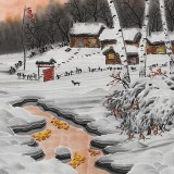 何一鸣 四尺斗方《霞光映雪》 冰雪画派画家 师从于志学