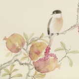 【已售】张瑰丽 四尺三开工笔《果熟来禽》 湖南省美术家协会会员