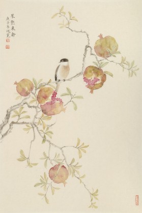 【已售】张瑰丽 四尺三开工笔《果熟来禽》 湖南省美术家协会会员