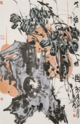 崔春刚 四尺三开《大福禄图》 青年才俊 中国当代书画研究院理事