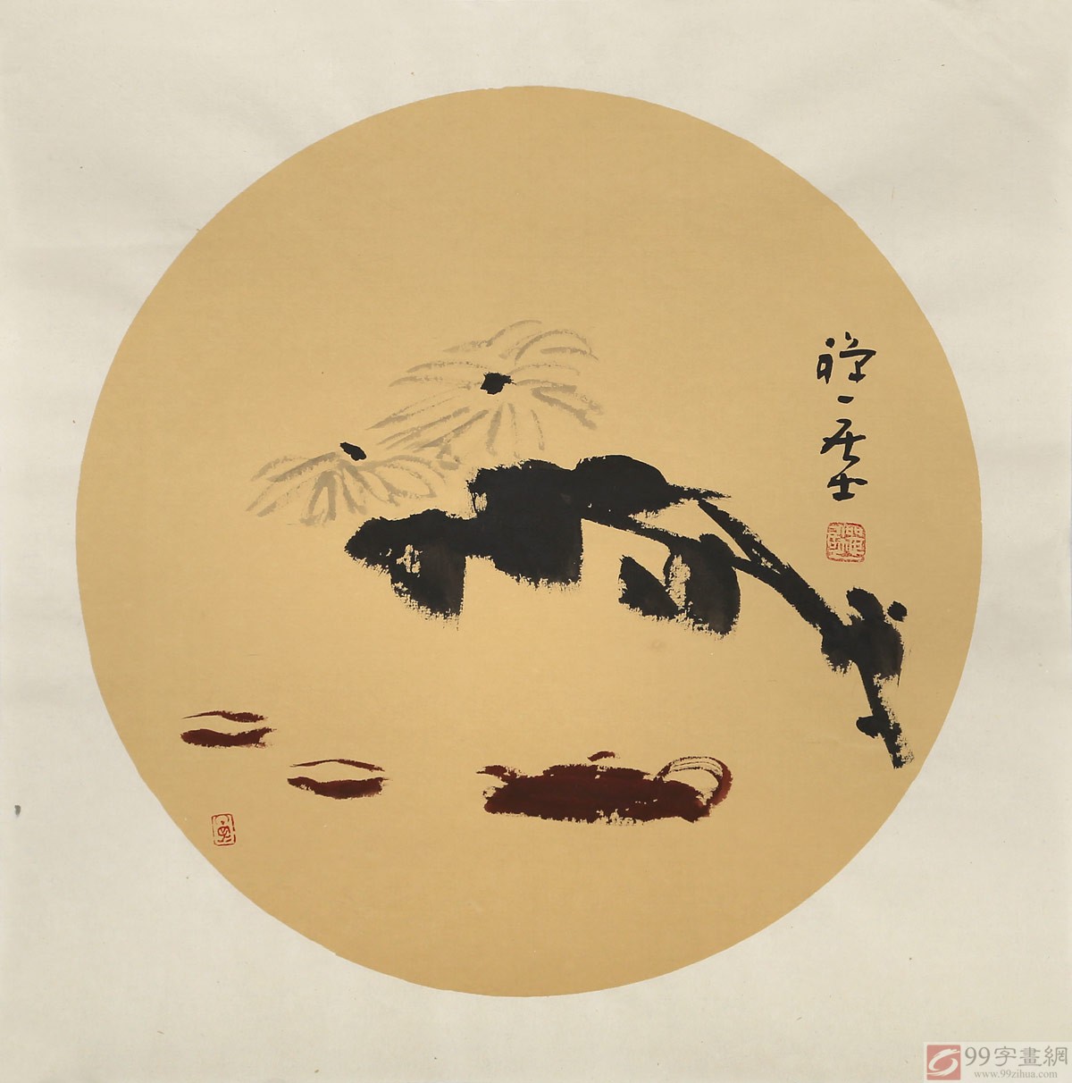 周自豪 扇面《菊花》 当代著名禅意画家