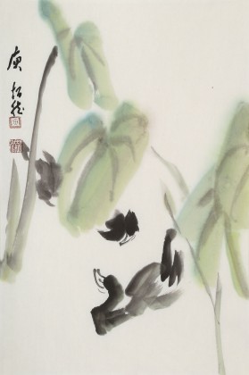 【已售】庾超然 四尺三开《荷香》 黄鹤楼书画院院长
