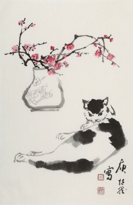 【已售】庾超然 四尺三开《猫趣图》 黄鹤楼书画院院长