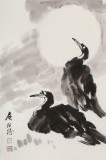庾超然 四尺三开《双栖图》 黄鹤楼书画院院长