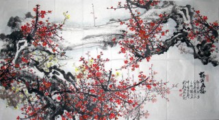 客厅字画 六尺国画梅花图《梅开五福》