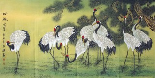 客厅字画 四尺祝寿国画《松鹤延年》